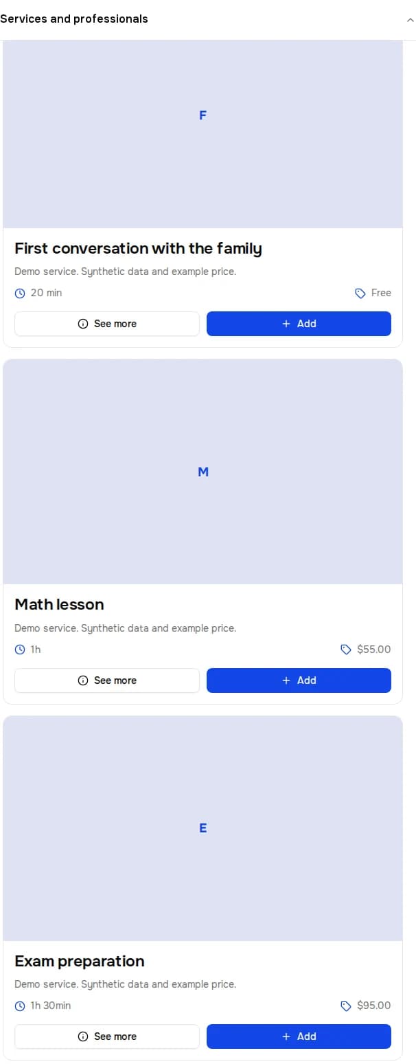 Booking page. Tutors · Demo. Math lesson.