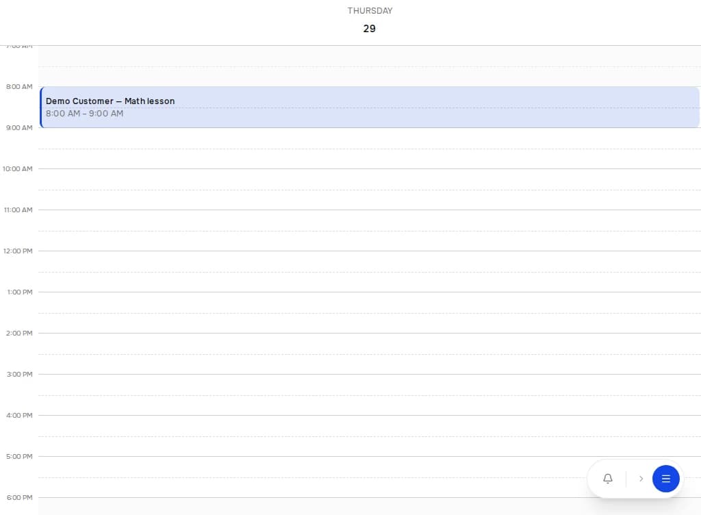 Owner calendar. Tutors · Demo. Math lesson.